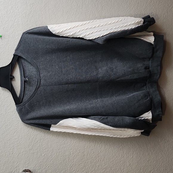 Shein Sweater Size 2XL Curve Sweatshirt Sweater Gray White Cable Knit Sleeve - Picture 1 of 9